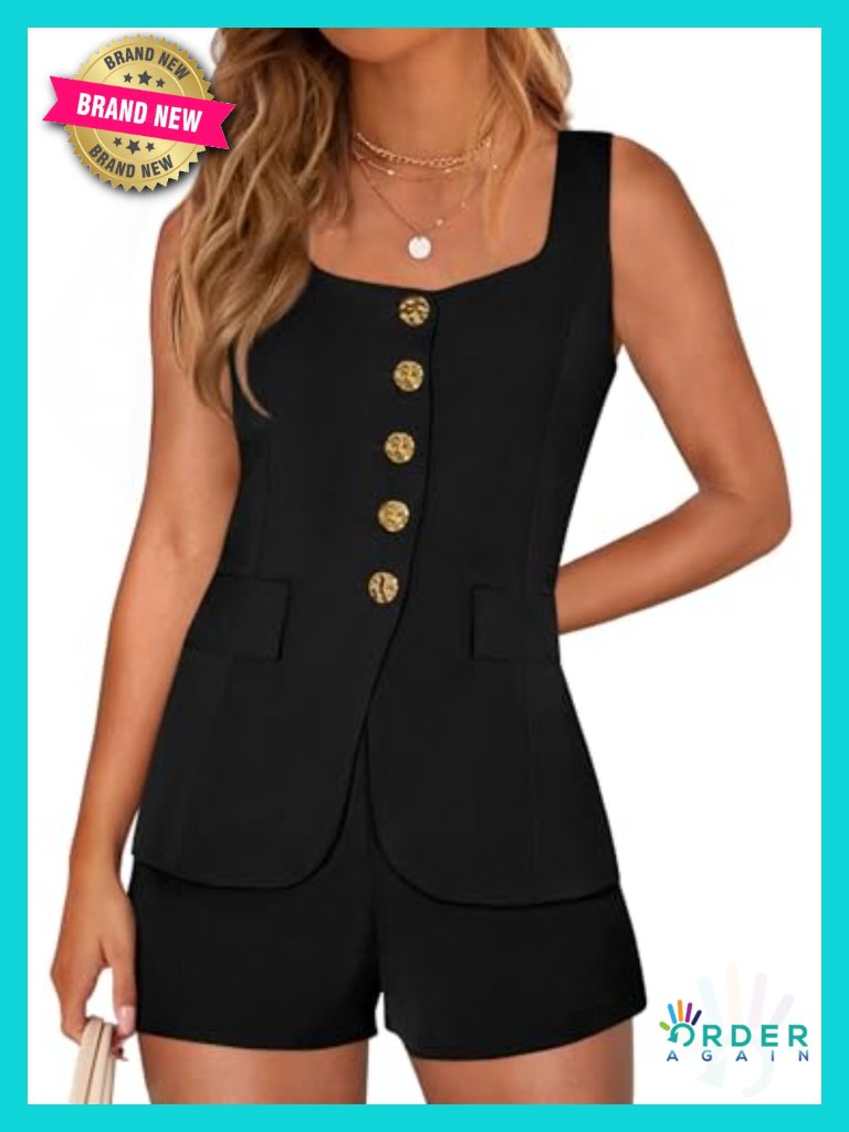 Womens 2 Piece Mesh Vest And Shorts Set Square Neck Sleeveless Summer Office